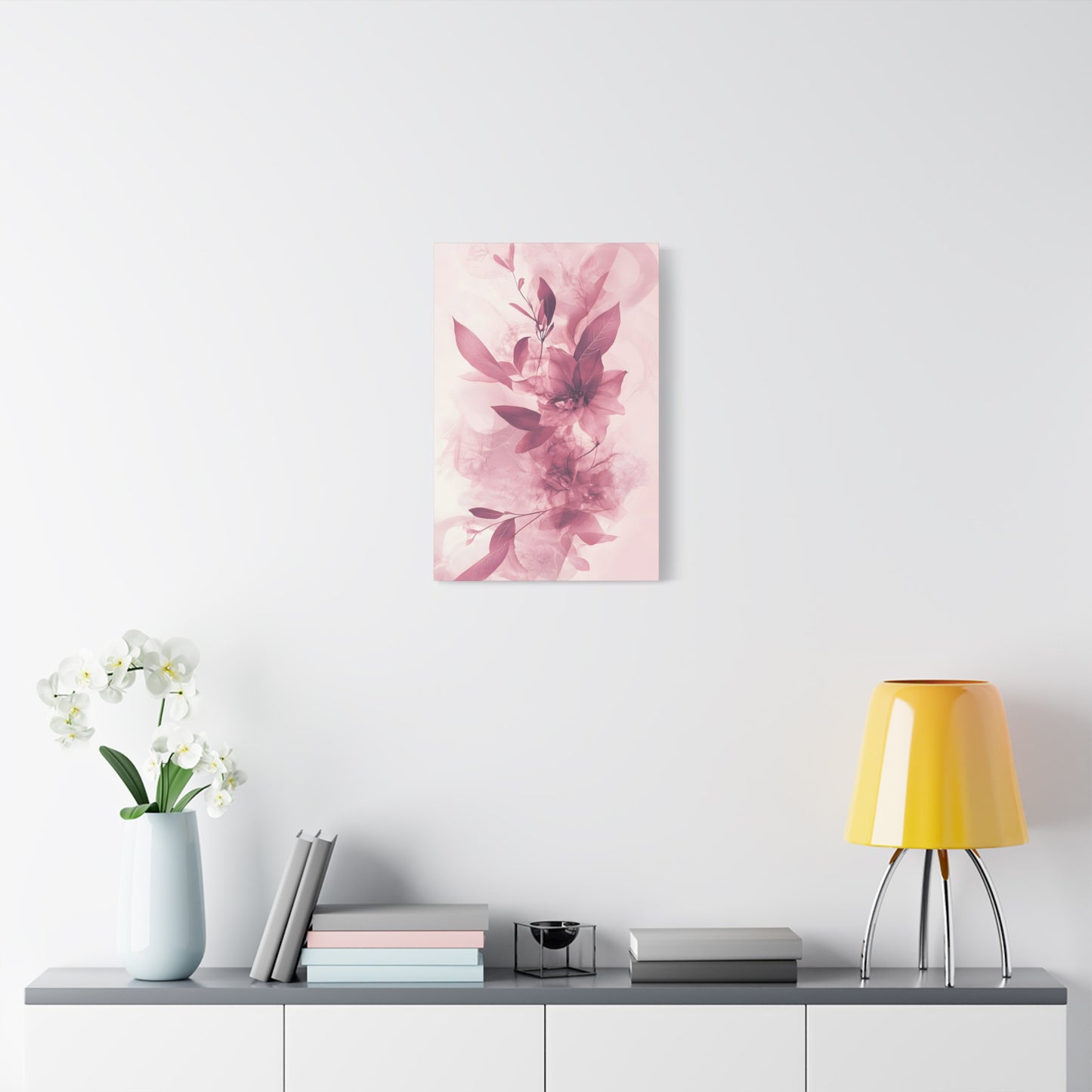 Blush Floral Canvas Wall Art — Pink Botanical Matte Stretched Canvas