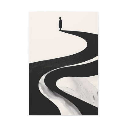 Minimalist Canvas Wall Art — Lone Figure on Winding Path Matte Stretched Canvas