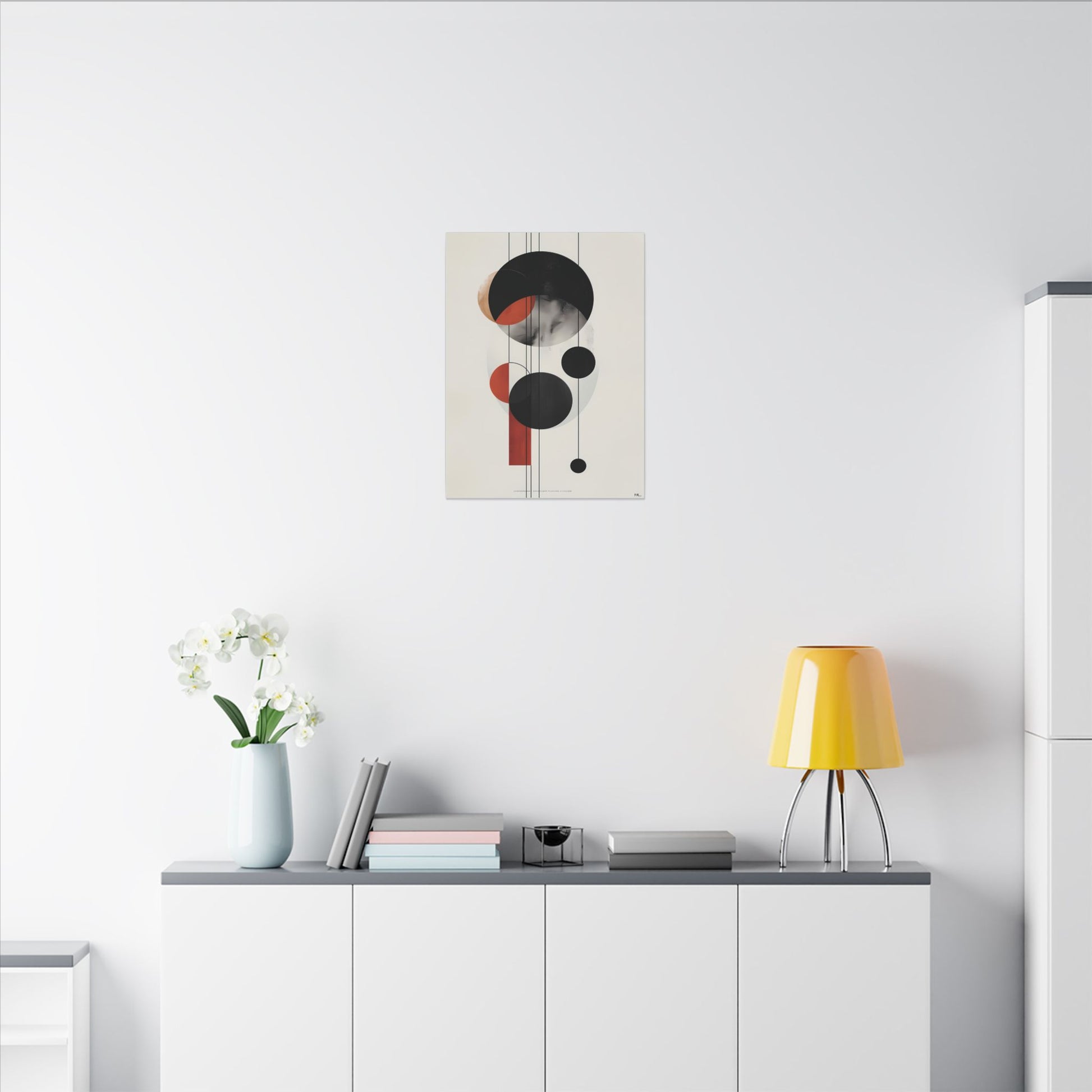 Modern Abstract Geometric Canvas Print: Black, Terracotta & Red Circles