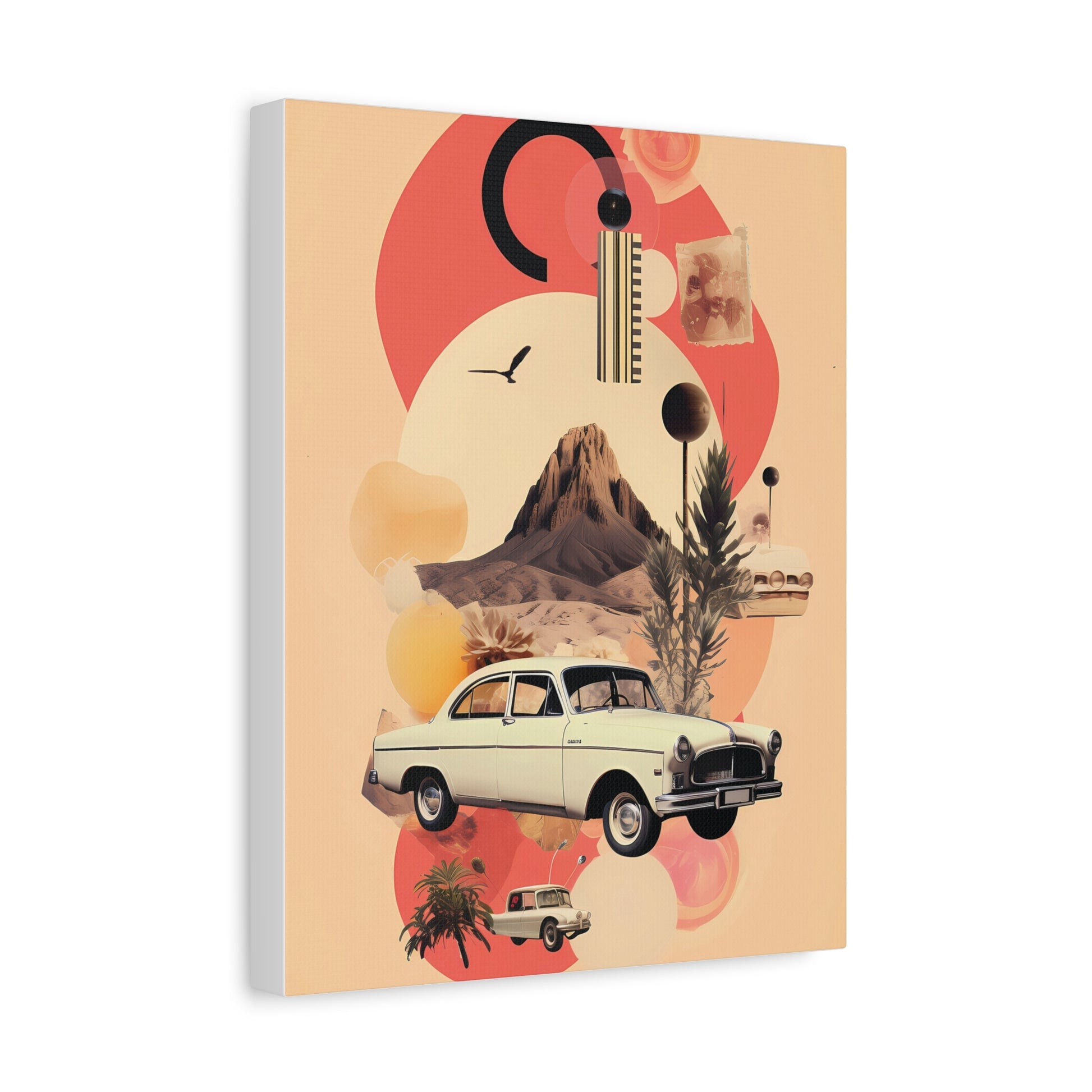 Retro Desert Landscape Canvas Print, Vintage Car Artwork