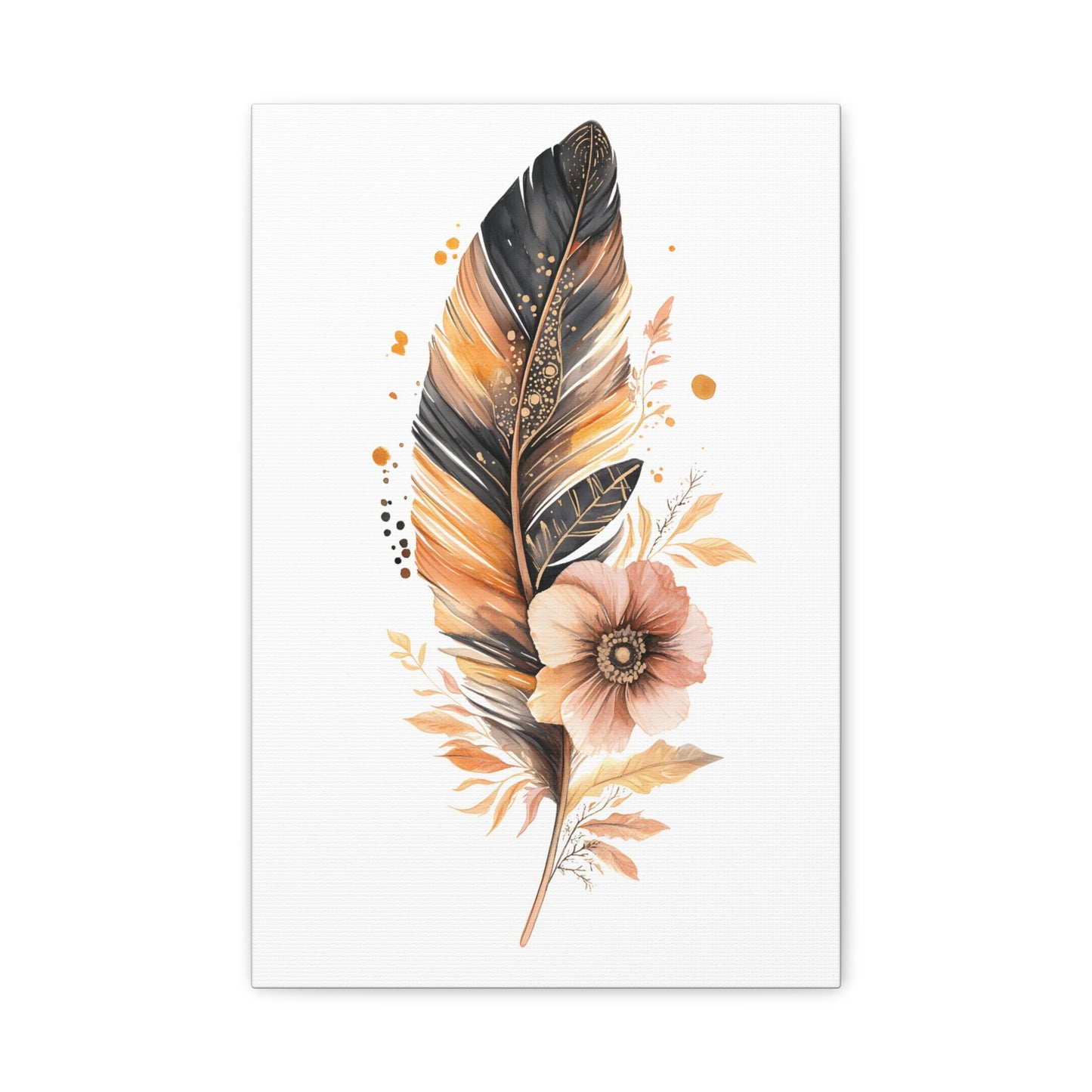 Feather & Bloom Canvas Wall Art — Neutral Boho Floral Feather Print