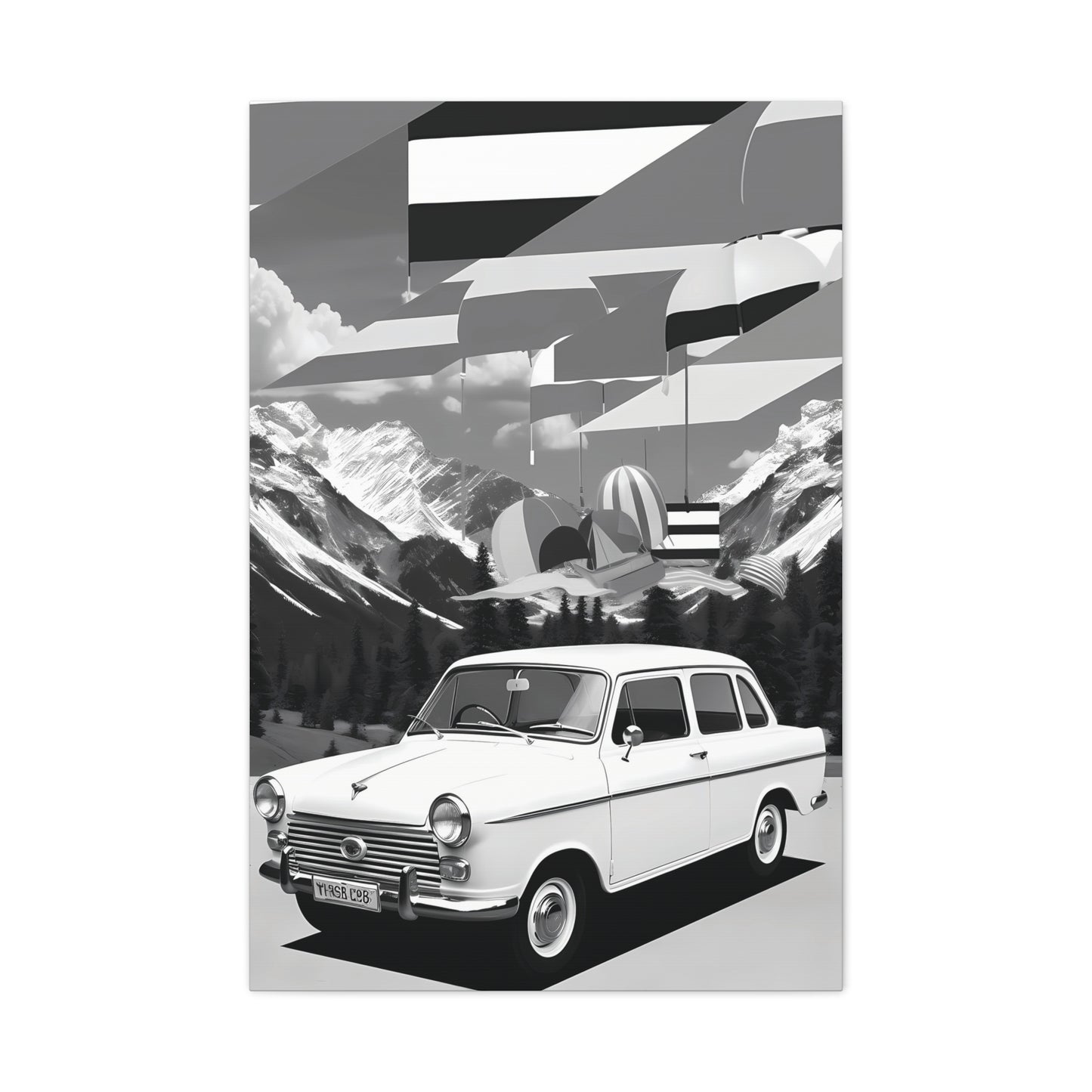 Black and White Vintage Car Canvas Art Print