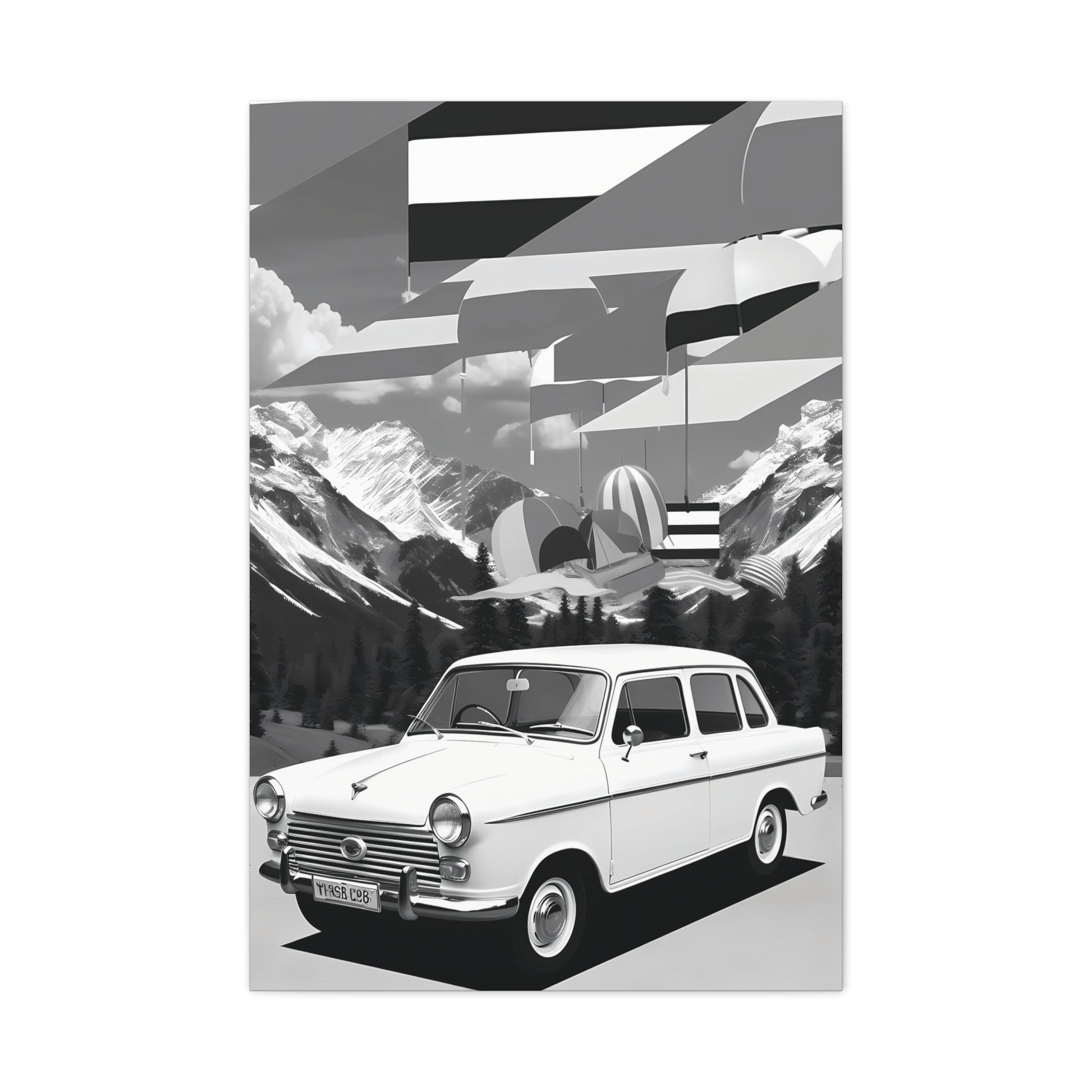 Black and White Vintage Car Canvas Art Print