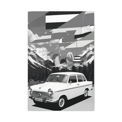 Black and White Vintage Car Canvas Art Print