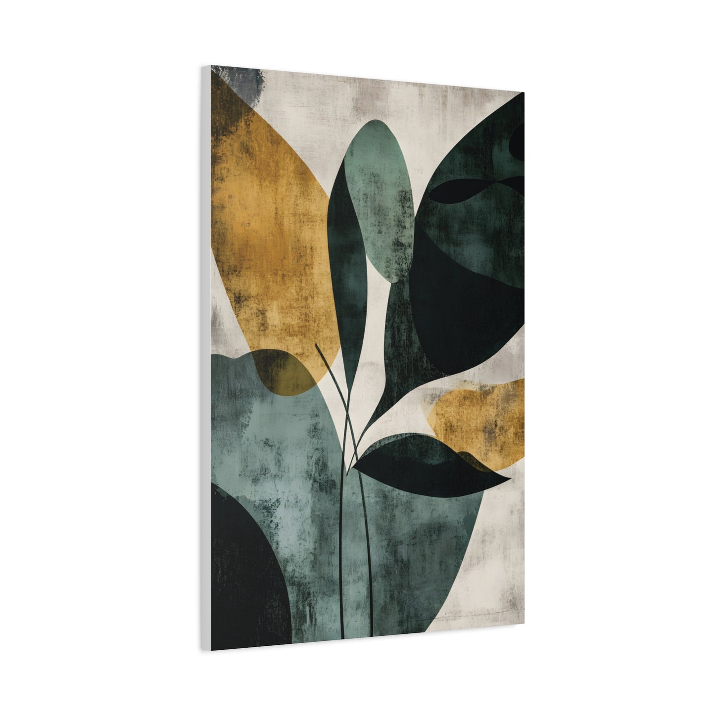 Modern Botanical Abstract Wall Art in Teal and Ochre