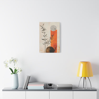 Abstract Botanical Canvas Print — Orange Geometric Sun & Moon Wall Art