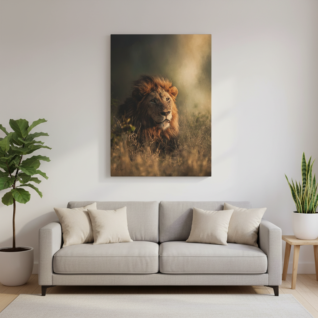 Embers of the Grassland – Sunset Lion by Photographer Patsy Weingart