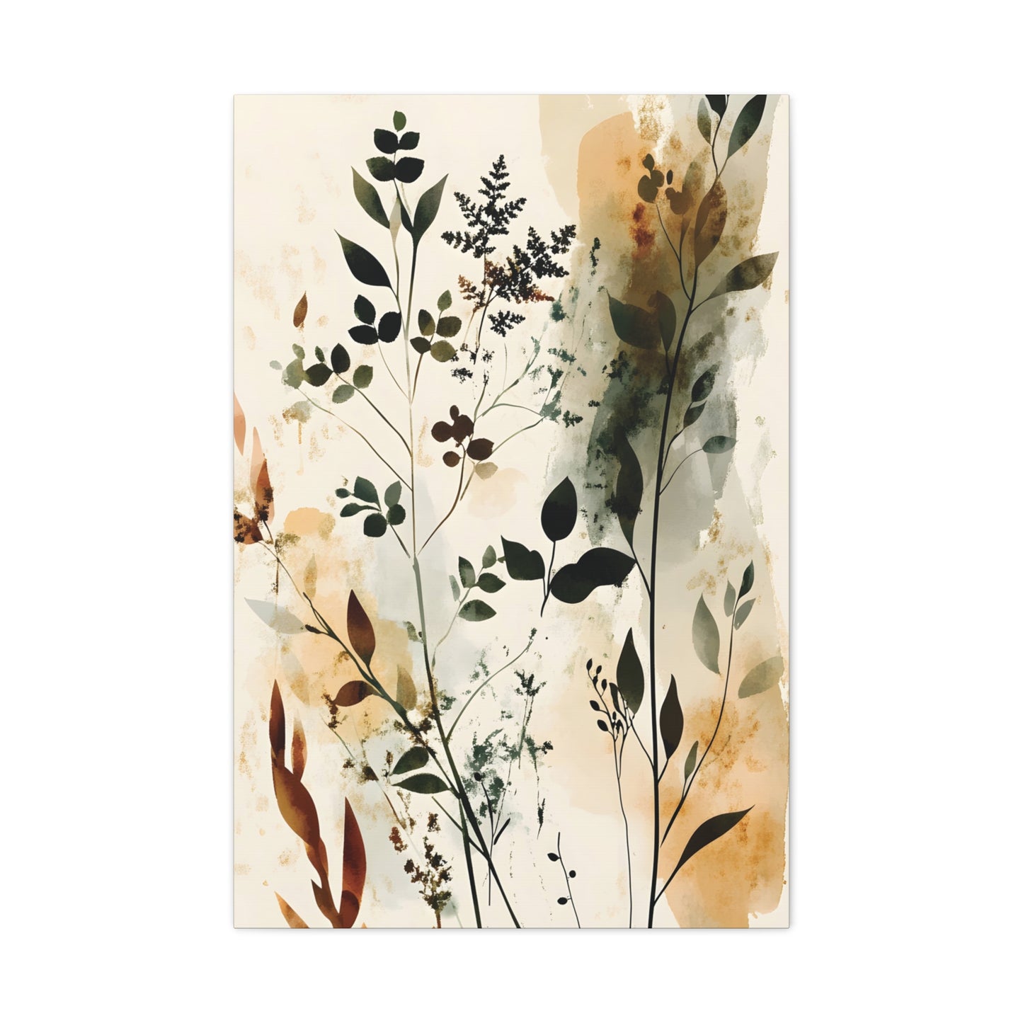 Botanical Watercolor Canvas Print — Neutral Floral Wall Art