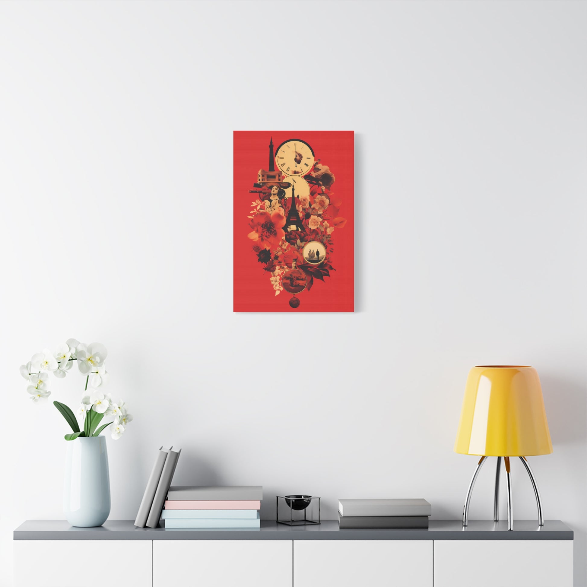 Red Floral Paris Wall Art, Vintage Travel Canvas Print