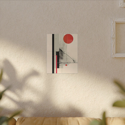 Bauhaus Inspired Canvas Print: Geometric Structure in Black and Sun Red