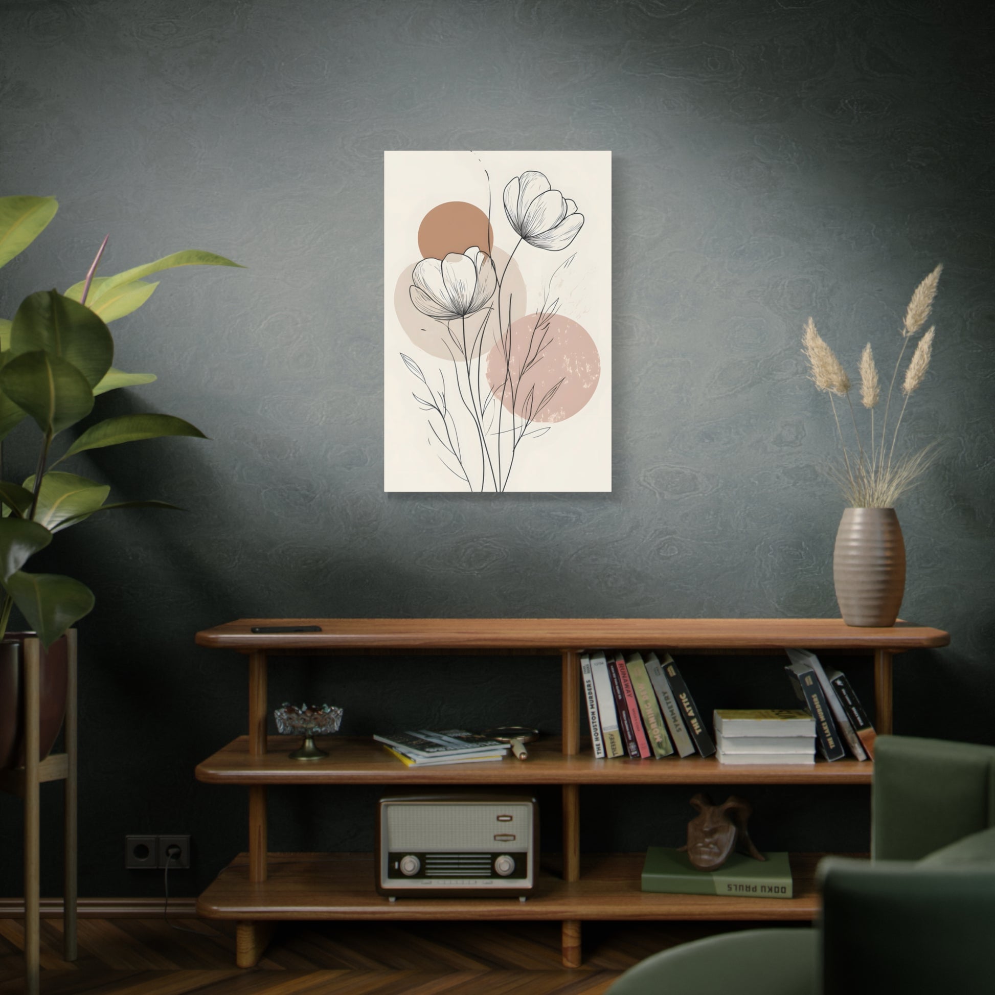Neutral Floral Line Art Canvas Print — Minimal Poppy Wall Decor