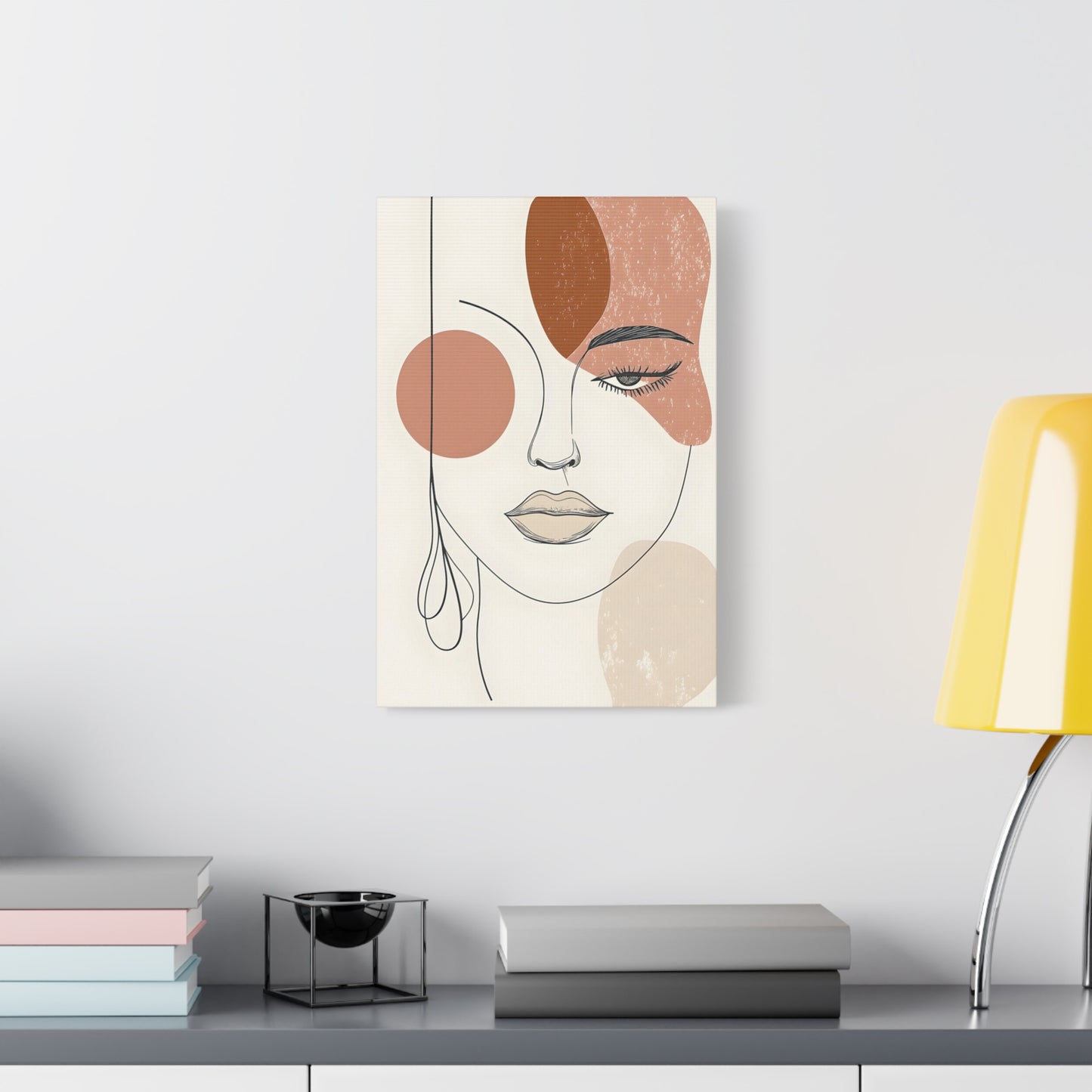 Abstract Woman Face Canvas Art – Minimal Line Portrait in Earth Tones