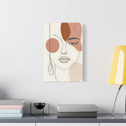 Abstract Woman Face Canvas Art – Minimal Line Portrait in Earth Tones