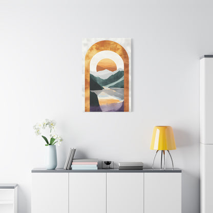Sunset Arch Landscape Canvas Print — Abstract Mountain Lake Wall Art