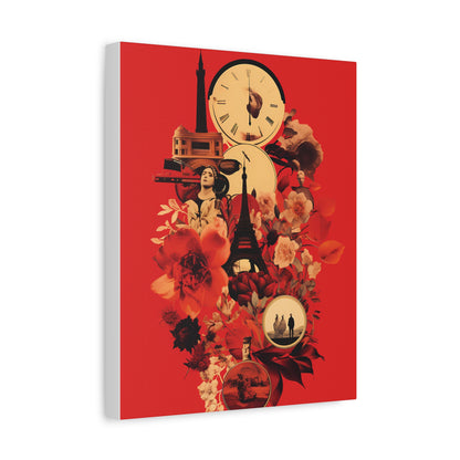 Red Floral Paris Wall Art, Vintage Travel Canvas Print