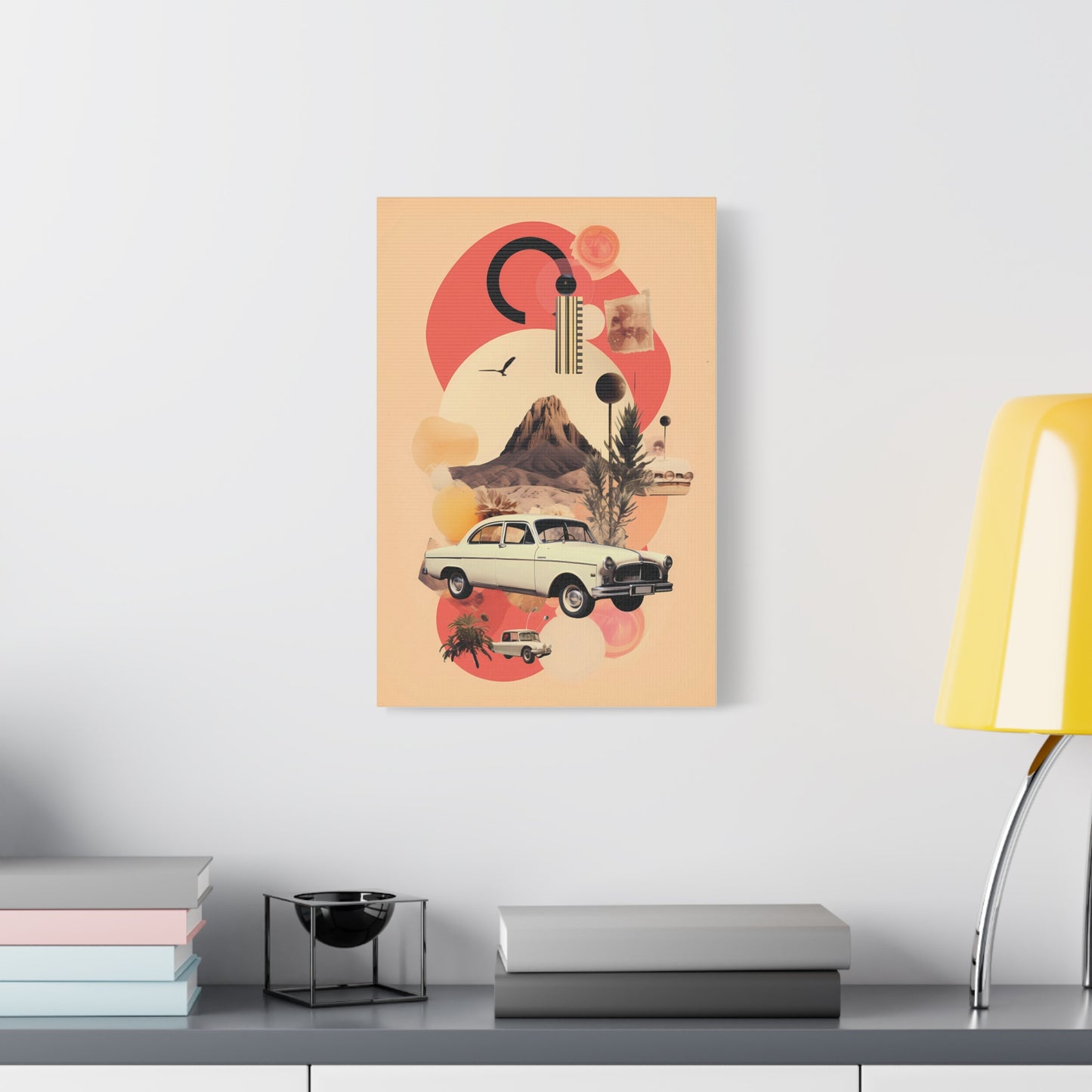 Retro Desert Landscape Canvas Print, Vintage Car Artwork