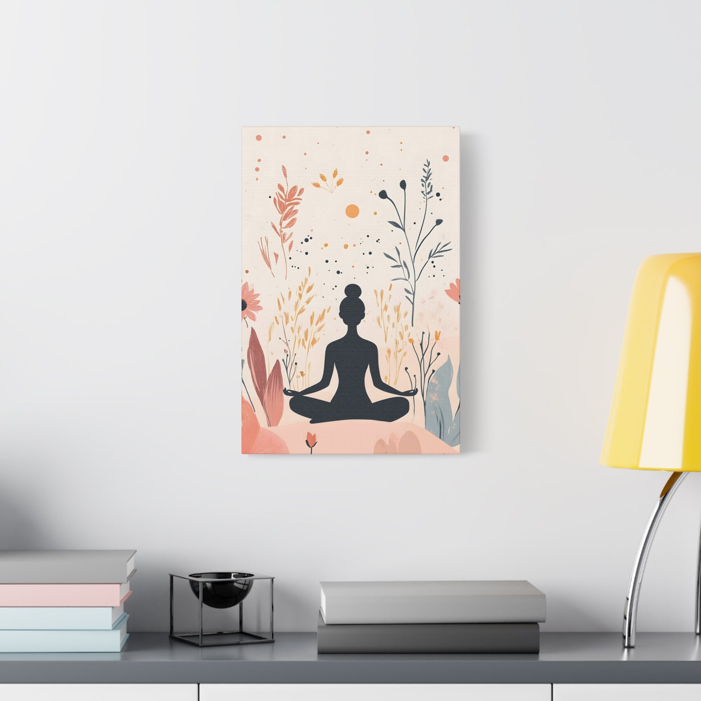 Meditation Silhouette Canvas Art – Boho Floral Yoga Wall Decor
