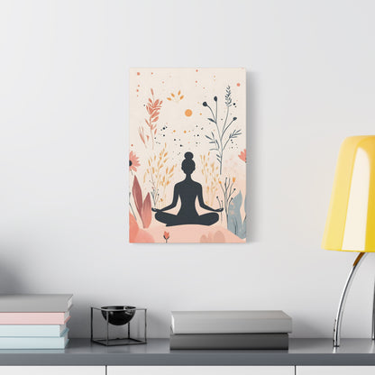 Meditation Silhouette Canvas Art – Boho Floral Yoga Wall Decor