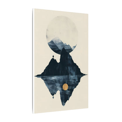 Modern Solitude Canvas Print: Mountain Reflection and Golden Sun