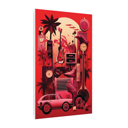 Vibrant Retro Wall Art Canvas - Tropical Vintage Collage