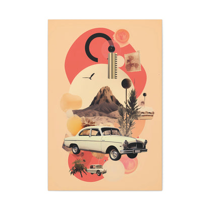 Retro Desert Landscape Canvas Print, Vintage Car Artwork