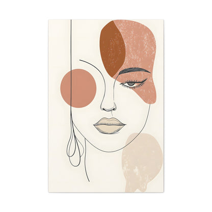 Abstract Woman Face Canvas Art – Minimal Line Portrait in Earth Tones