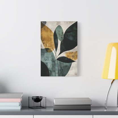 Modern Botanical Abstract Wall Art in Teal and Ochre
