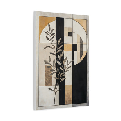 Abstract Botanical Canvas Wall Art – Geometric Olive Branch Matte Stretched Canvas