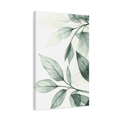 Botanical Leaf Canvas Print – Green Watercolor Stretched Wall Art
