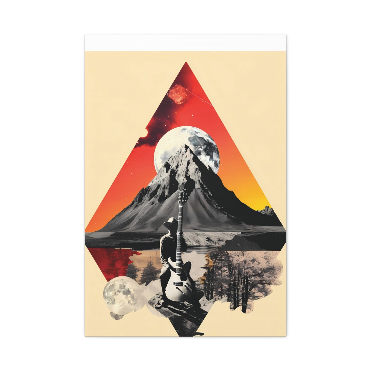 Mountain Guitar Art Canvas Print, Retro Wall Decor