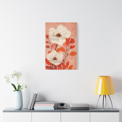 Bold Botanical Wall Art with White Flowers, Home Decor