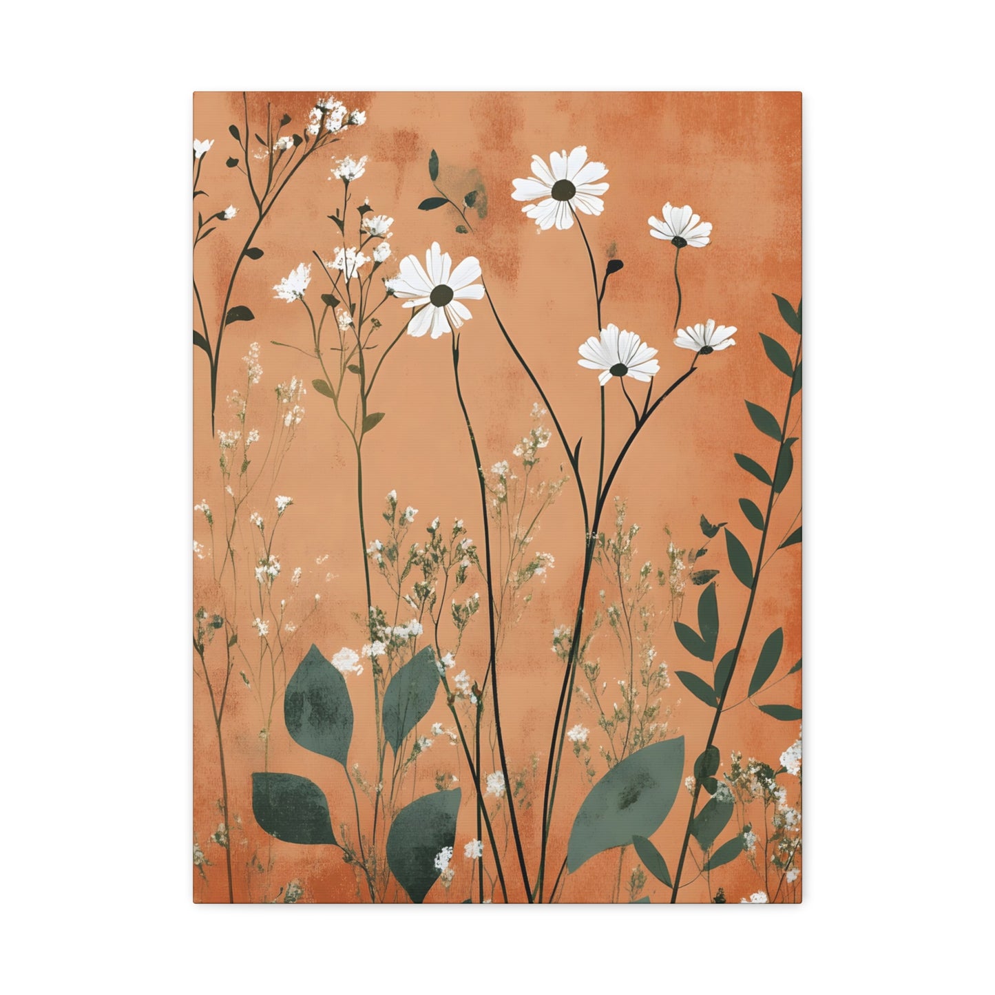Daisy Meadow Matte Canvas Wall Art — Orange Botanical Stretched Canvas