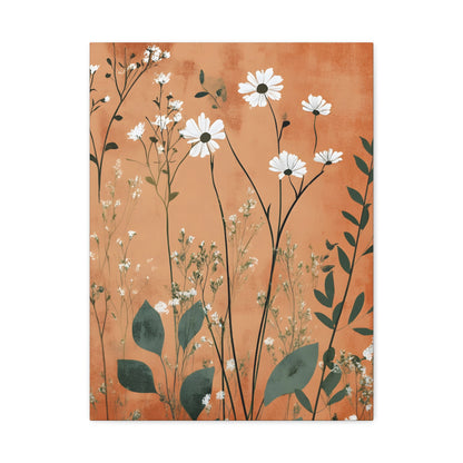 Daisy Meadow Matte Canvas Wall Art — Orange Botanical Stretched Canvas