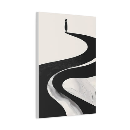 Minimalist Canvas Wall Art — Lone Figure on Winding Path Matte Stretched Canvas