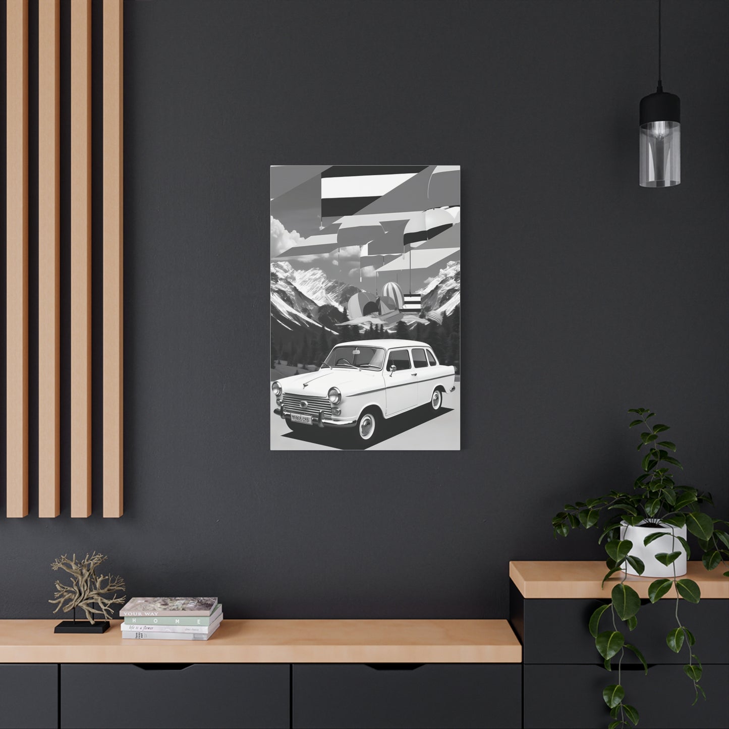 Black and White Vintage Car Canvas Art Print