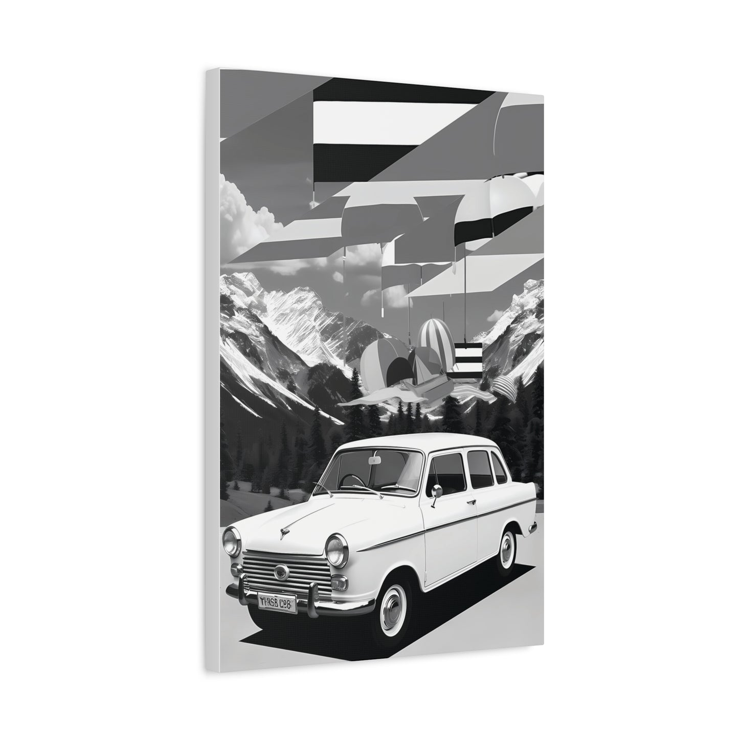 Black and White Vintage Car Canvas Art Print
