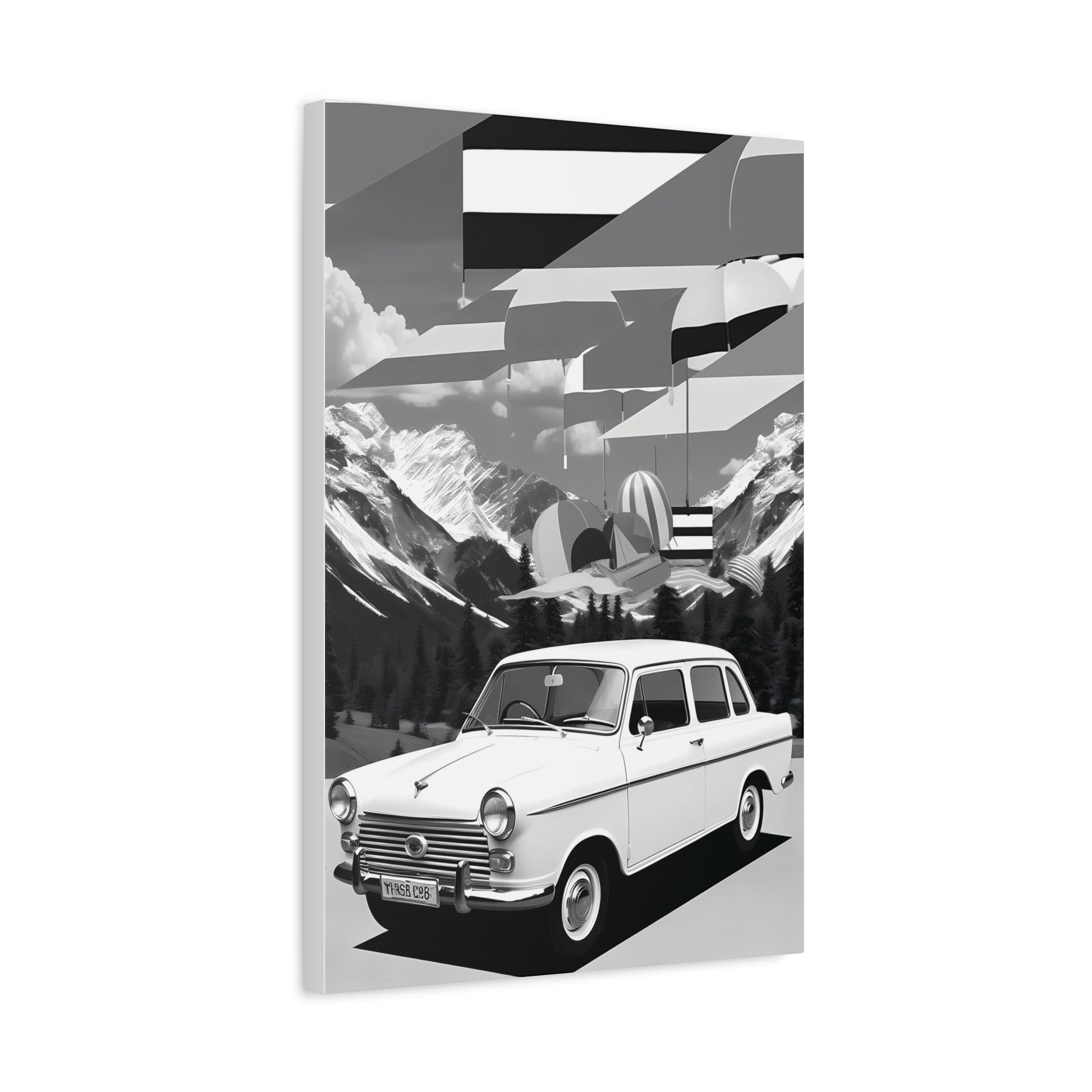 Black and White Vintage Car Canvas Art Print