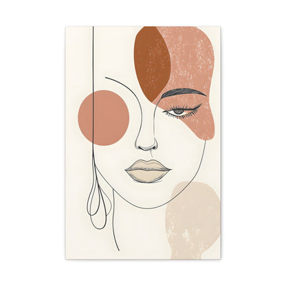 Abstract Woman Face Canvas Art – Minimal Line Portrait in Earth Tones