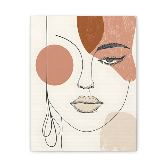 Abstract Woman Face Canvas Art – Minimal Line Portrait in Earth Tones