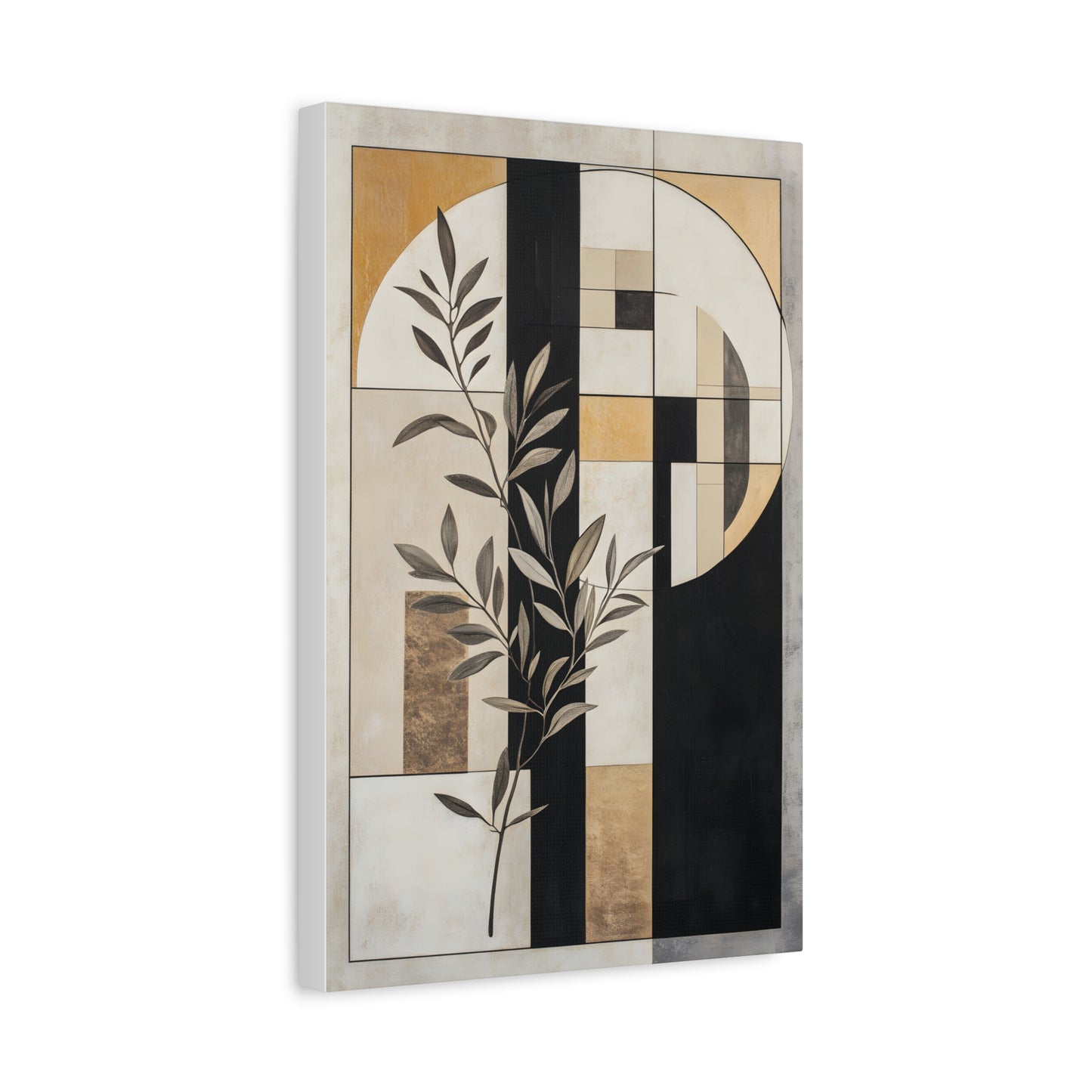 Abstract Botanical Canvas Wall Art – Geometric Olive Branch Matte Stretched Canvas