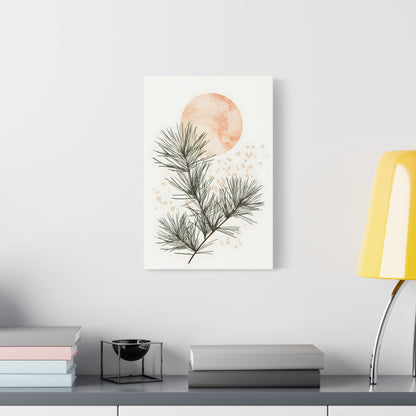 Botanical Pine Branch Canvas Print — Minimalist Pine Art with Warm Sun