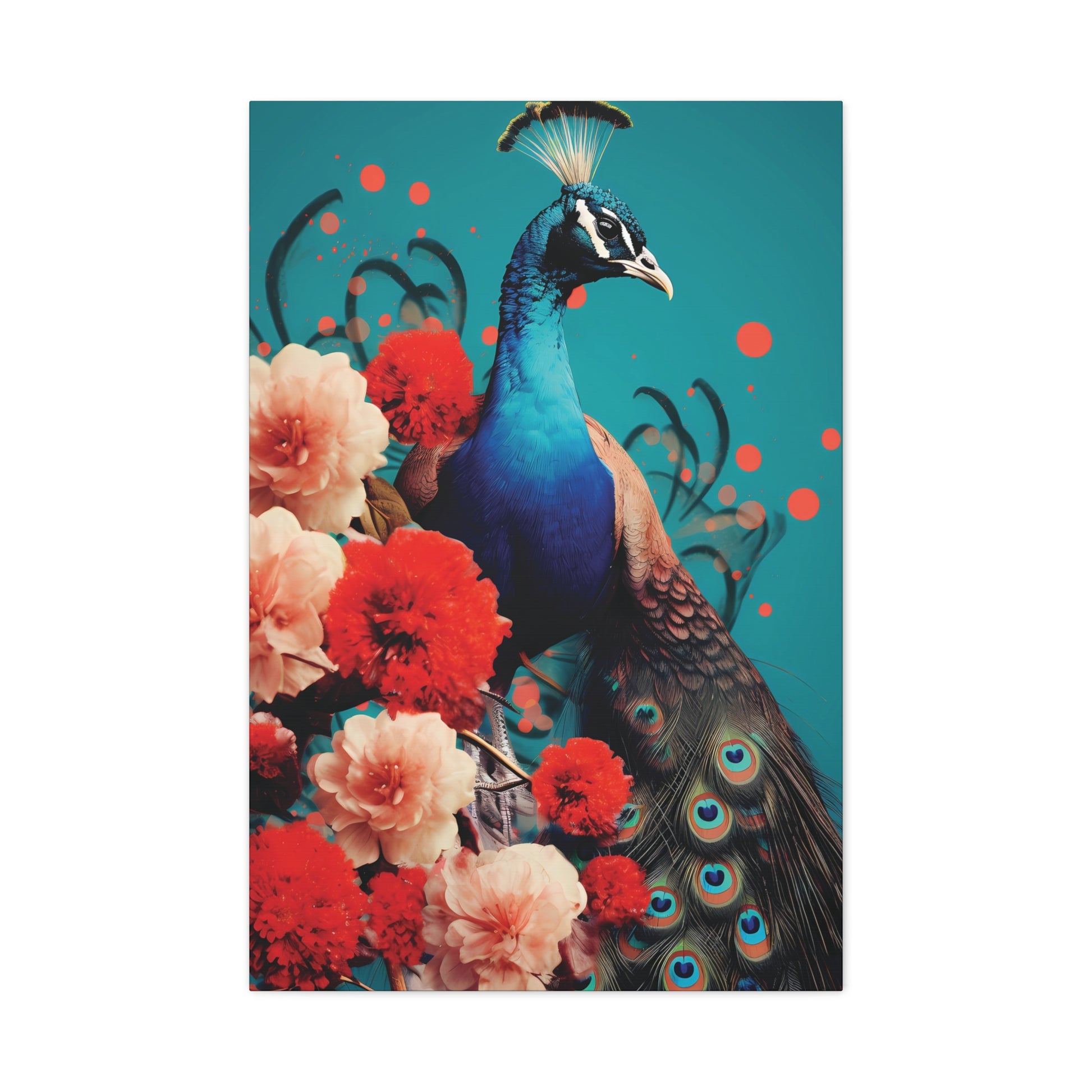 Vibrant Peacock Canvas Wall Art, Colorful Floral Art Print