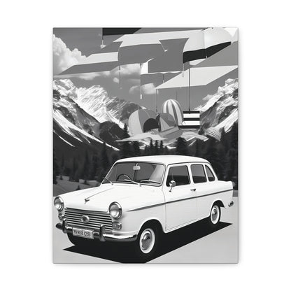 Black and White Vintage Car Canvas Art Print