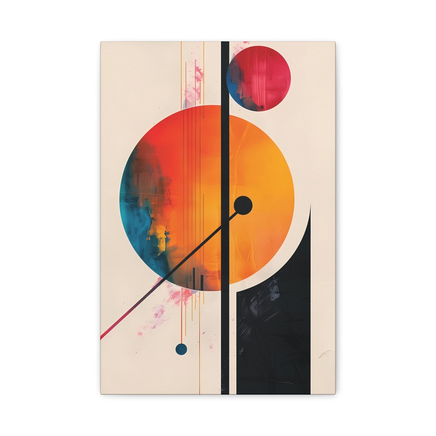 Abstract Geometric Canvas Art — Colorful Retro Sun & Planets Matte Stretched Canvas