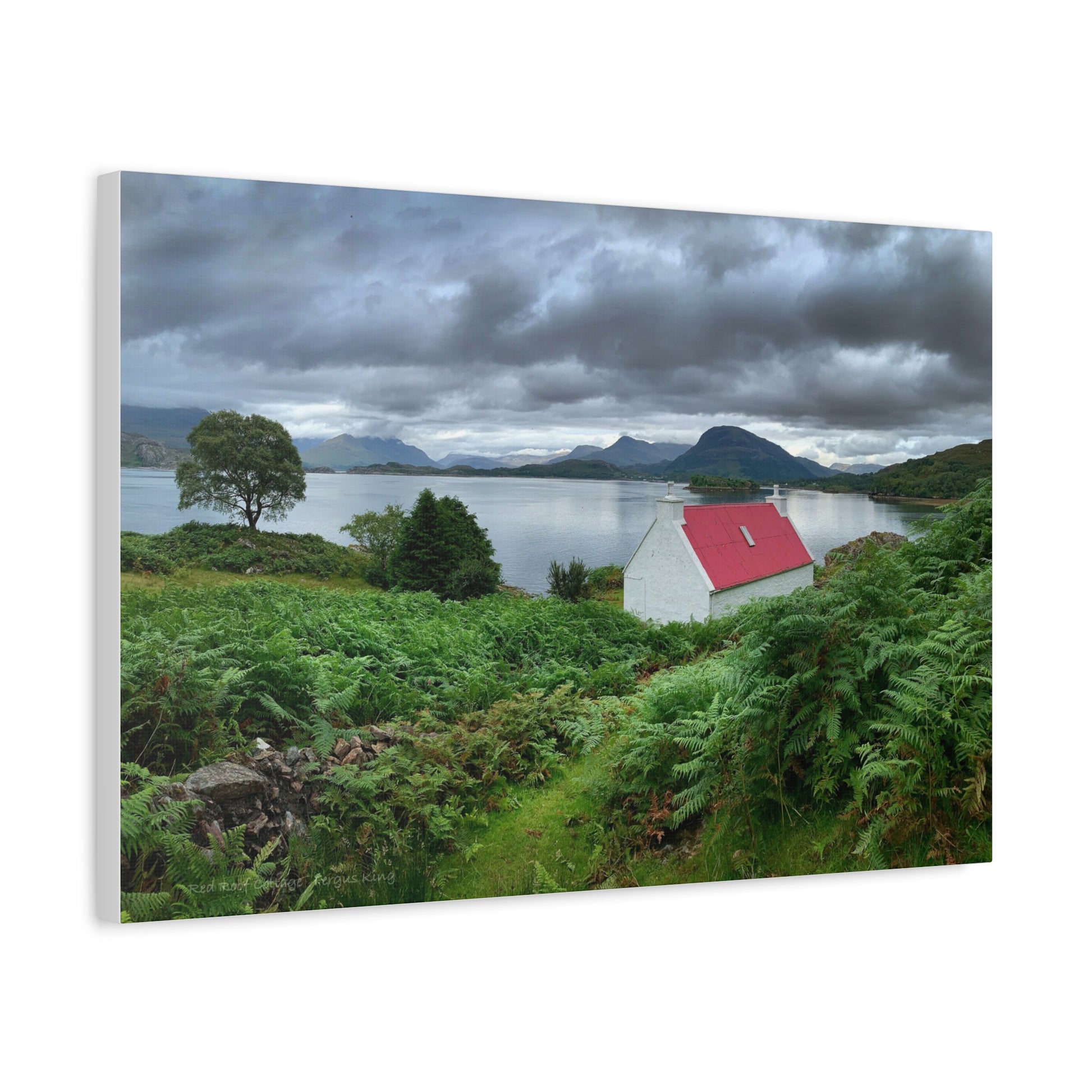 Red Roof Cottage at Loch Torridon – Canvas Print by Photographer Fergus King
