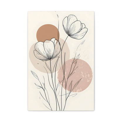 Neutral Floral Line Art Canvas Print — Minimal Poppy Wall Decor