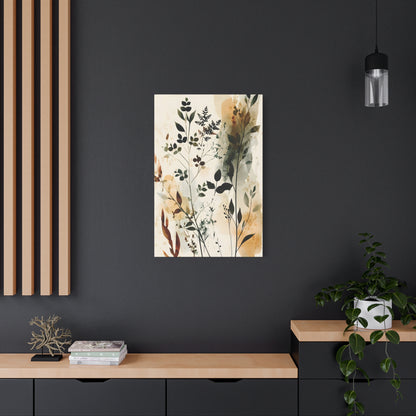 Botanical Watercolor Canvas Print — Neutral Floral Wall Art