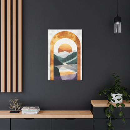 Sunset Arch Landscape Canvas Print — Abstract Mountain Lake Wall Art