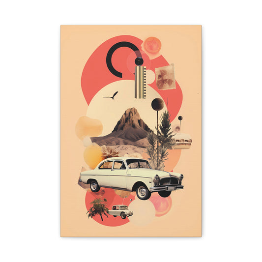 Retro Desert Landscape Canvas Print, Vintage Car Artwork