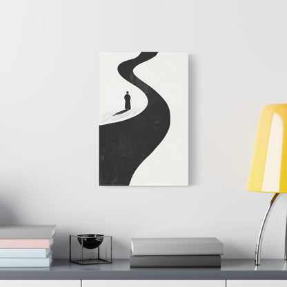 Minimalist Black & White Canvas Art — Solitary Figure on Winding Path